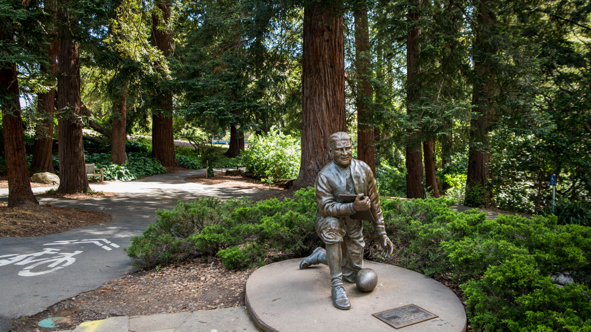 A statue of Lynn "Pappy" Waldorf on the UC Berkeley campus.
