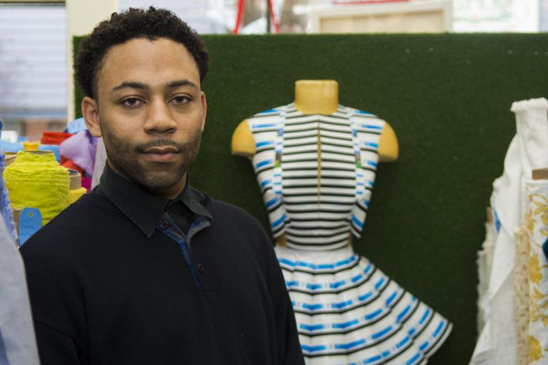 Sean Porter, the designer of a dress made out of BART tickets.