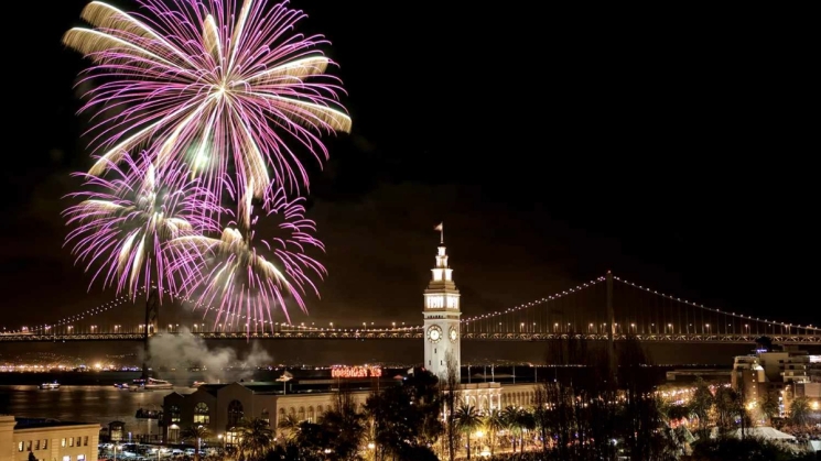 fireworks at the Ferry Building