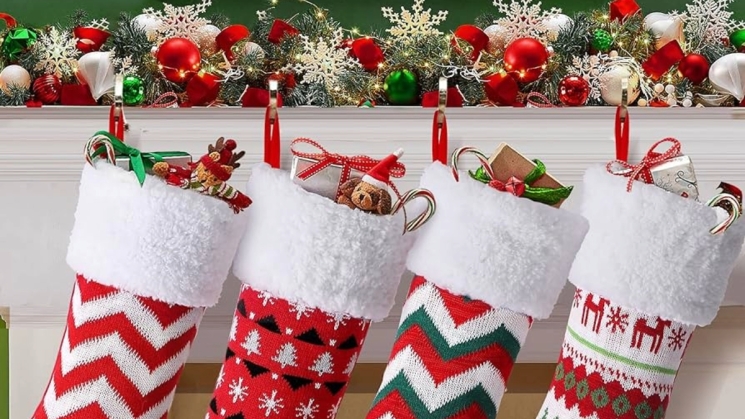 stockings hanging over a mantle