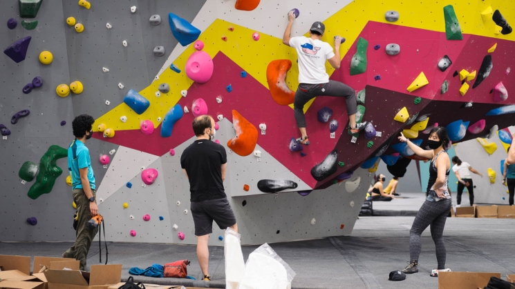 Climbing wall at Pacific Pipe. Photo courtesy of Walltopia. 