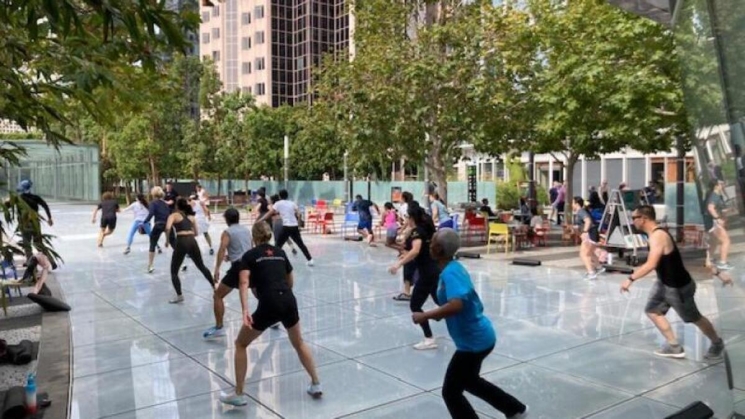 Fitness Classes at Salesforce. Photo courtesy of Transbay Joint Powers Authority. 