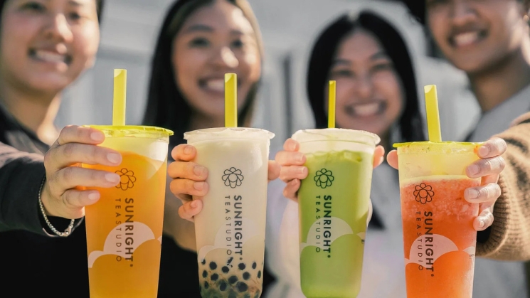 Friends drinking boba tea at Sunright Tea Studio. Photo courtesy of Sunright Tea Studio. 