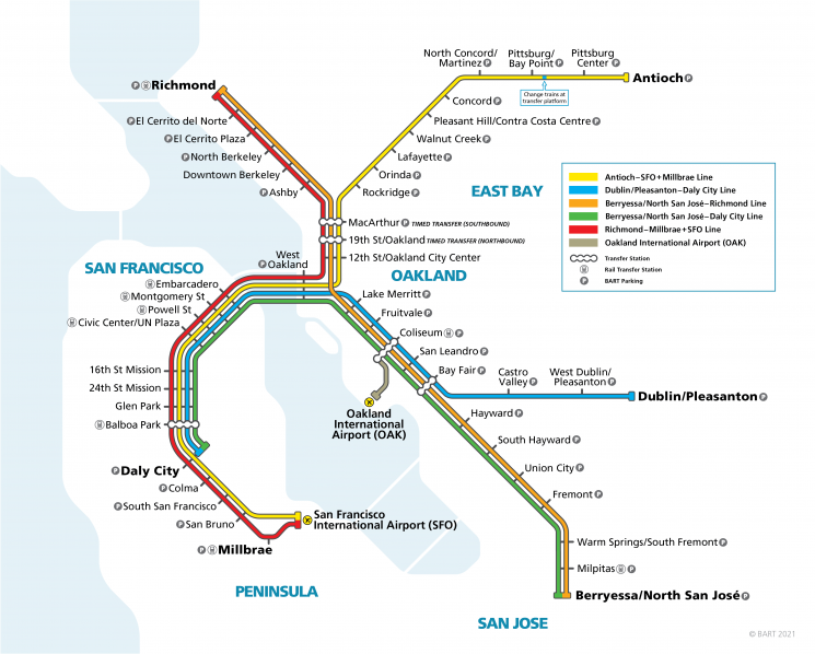 BART weekday service map