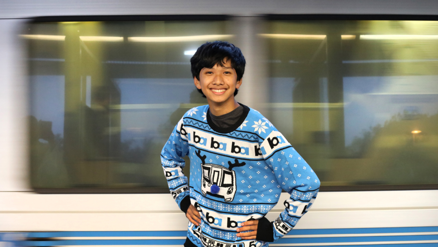 Check out BART's new ugly holiday sweater complete with blinking