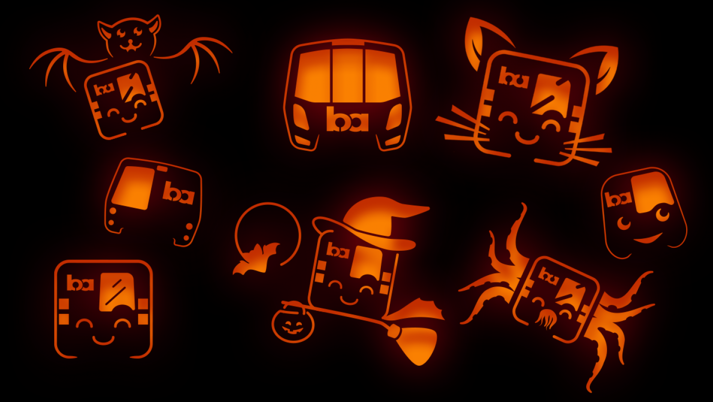 Delight trick-or-treaters with these BART-themed pumpkin stencils