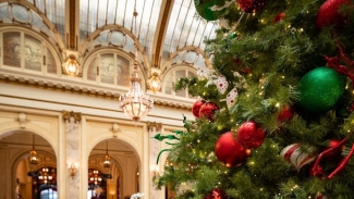 Check out one of the city's most beautiful Christmas trees at the Palace Hotel. Photo courtesy of Marriott.
