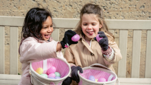 Kids happy with easter eggs and baskets