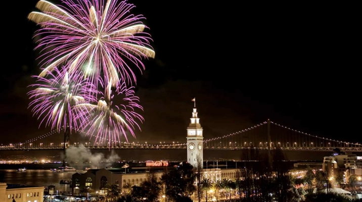 fireworks at the Ferry Building